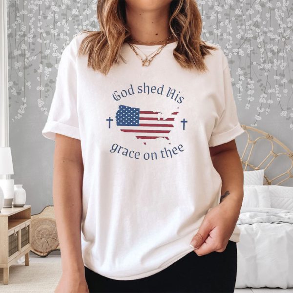 Women’s God shed His grace on thee Flag Print T-Shirt