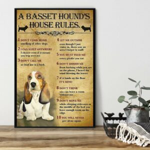 A Basset Hound house rules poster canvas