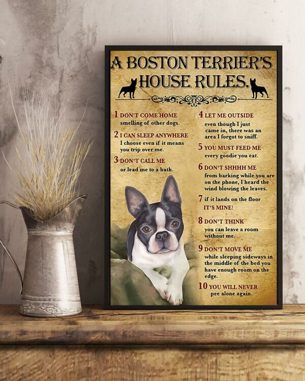 A Boston Terrier house rules poster canvas