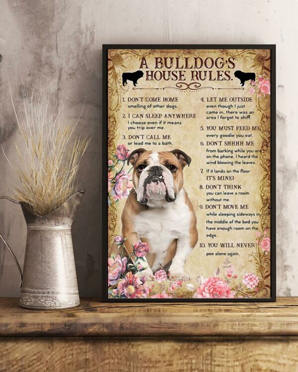 A Bulldog house rules poster canvas