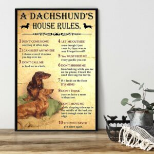 A Dachshund house rules poster canvas