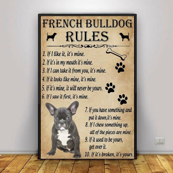 A French Bulldog house rules poster canvas