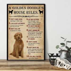 A Golden Doodle house rules poster canvas