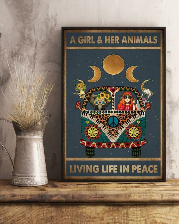 A girl and her animals living life in peace hippie poster