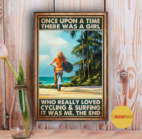 A girl who loved cycling and surfing vertical poster