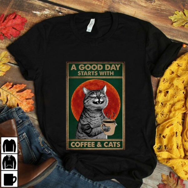 A good day starts with coffee and cats retro poster