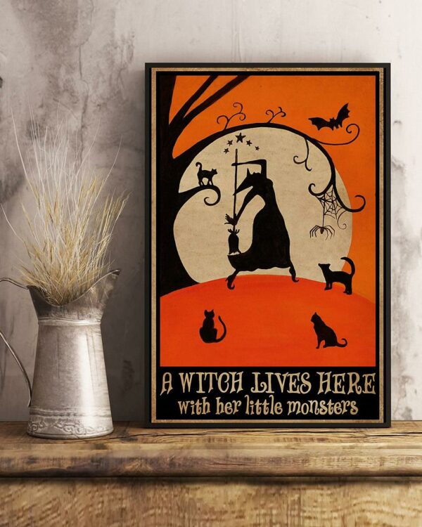 A witch lives here with her little monsters poster