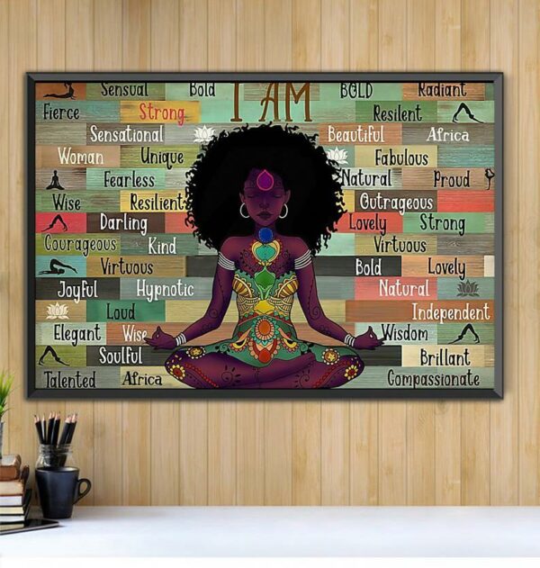 Afro Girl I Am Namaste Yoga horizontal canvas