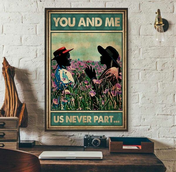 Afro girl on flower field you and me us never part poster