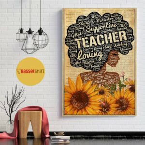 Afro teacher with sunflower poster canvas 1