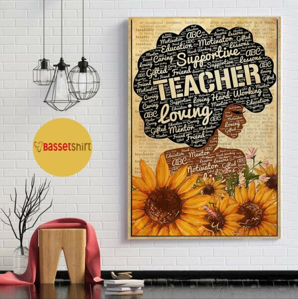 Afro teacher with sunflower poster canvas