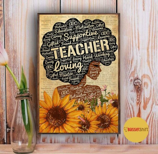 Afro teacher with sunflower poster canvas