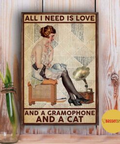 All I need is love gramophone and cat poster 3