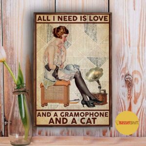 All I need is love gramophone and cat poster 3