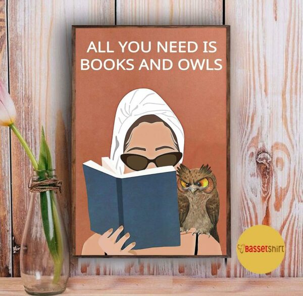 All you need is books and owls vintage poster