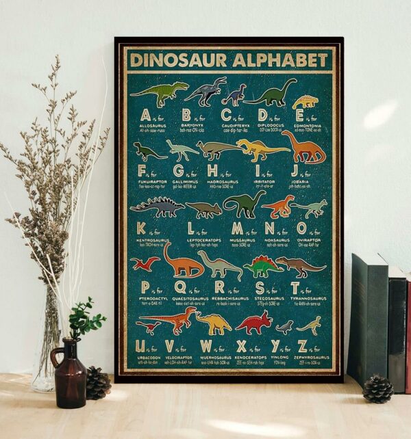 Alphabet Dinosaur vintage retro poster