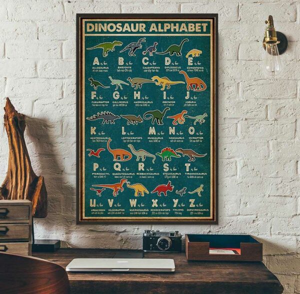 Alphabet Dinosaur vintage retro poster