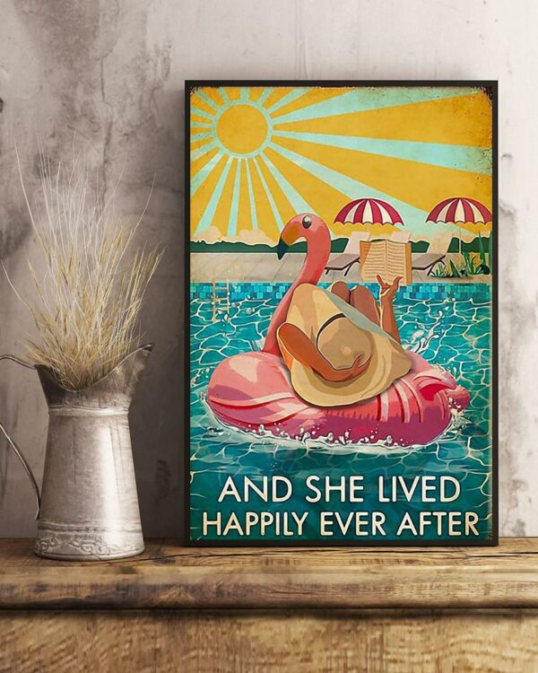 And she lived happily ever after Flamingo swimming poster