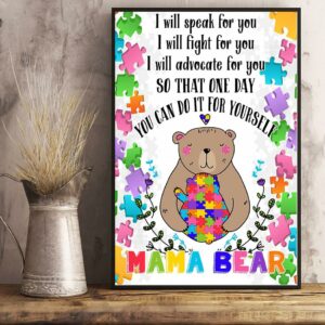 Autism Mama Bear vertical poster 2