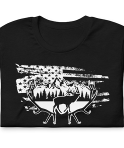 Elk Horns and American Flag Short Sleeve Unisex T Shirt 2
