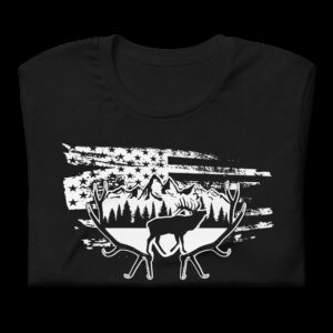 Elk, Horns, and American Flag – Short-Sleeve Unisex T-Shirt