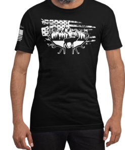 Elk Horns and American Flag Short Sleeve Unisex T Shirt 4