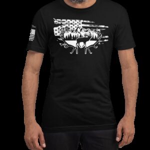 Elk Horns and American Flag Short Sleeve Unisex T Shirt 4