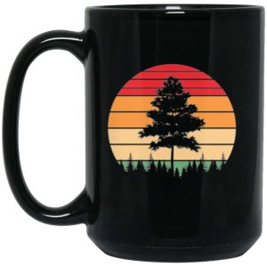 Retro Sunset Happy Tree 15 oz. Black Mug