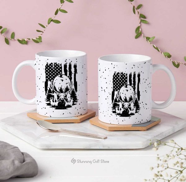 US Deer Hunting Mug, Deer Cup, Mountain Deer Trees, Deer Mountain Coffee Cup