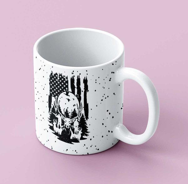 US Deer Hunting Mug, Deer Cup, Mountain Deer Trees, Deer Mountain Coffee Cup