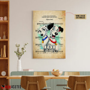 101 Dalmatians Pongo and Perdita over Dalmatian Plantation Sheet Music Poster Canvas 4