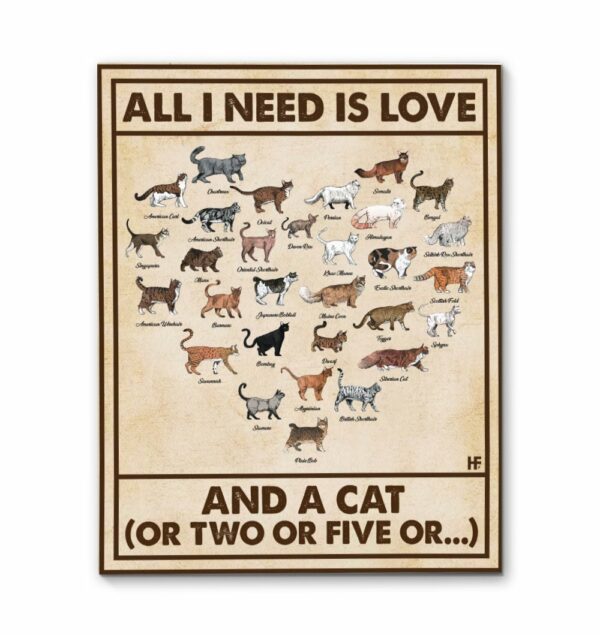 All I Need Is Love And A Cat Or Two Or Five Canvas, Poster