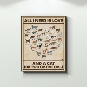 All I Need Is Love And A Cat Or Two Or Five Canvas Poster 3