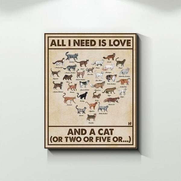 All I Need Is Love And A Cat Or Two Or Five Canvas, Poster