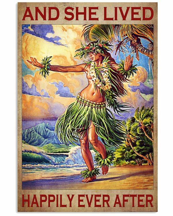 And She Lived Happily Ever After Hawaii Girl Vintage Poster, Canvas