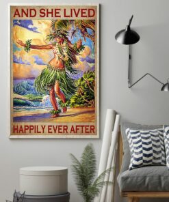 And She Lived Happily Ever After Hawaii Girl Vintage Poster Canvas 2