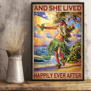 And She Lived Happily Ever After Hawaii Girl Vintage Poster Canvas 3