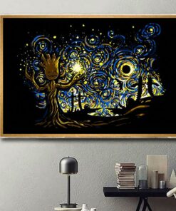 Baby Groot Starry Night poster canvas 1