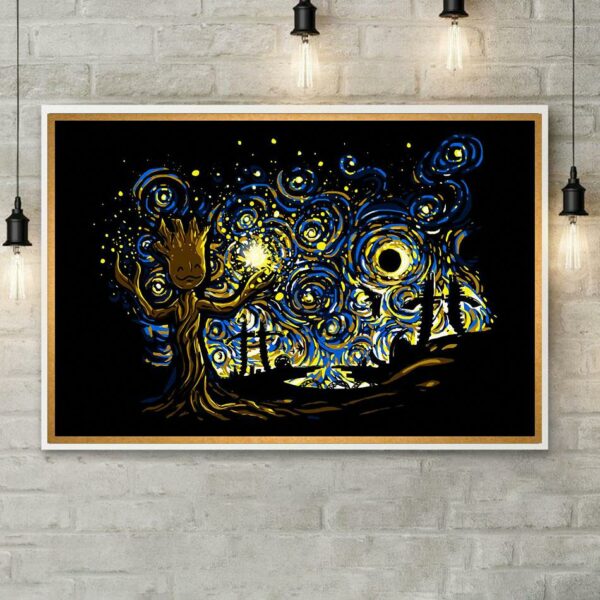 Baby Groot Starry Night poster canvas