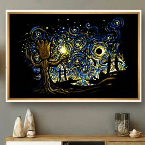 Baby Groot Starry Night poster canvas 3