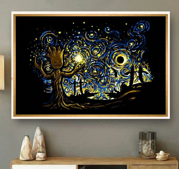 Baby Groot Starry Night poster canvas