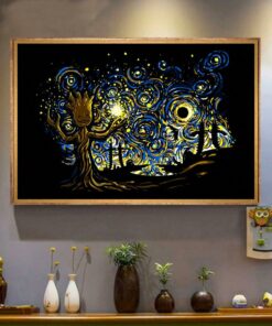 Baby Groot Starry Night poster canvas 4