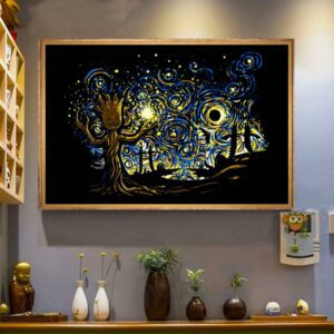 Baby Groot Starry Night poster canvas 4