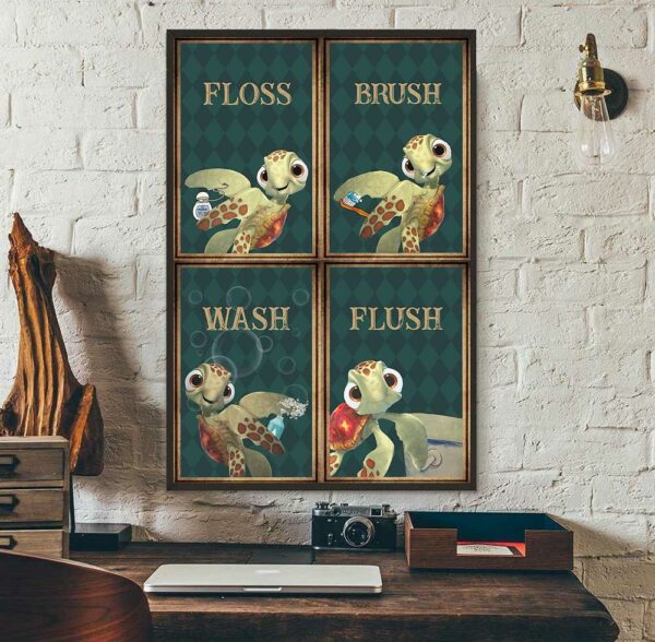 Baby turtle flosh brush wash flush poster