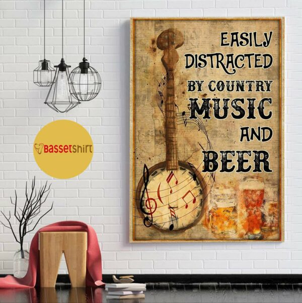 Banjo easily distracted by music and beer poster