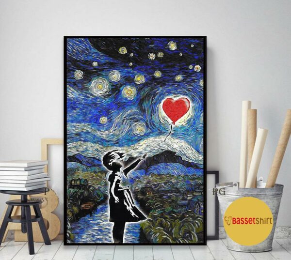 Banksy starry night heart balloon poster canvas