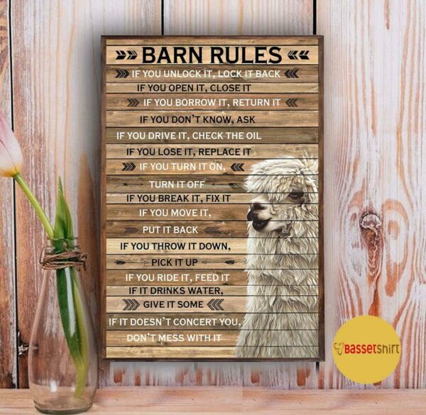 Barn Rules Alpaca wood poster canvas