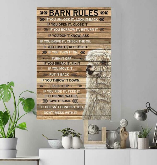 Barn Rules Alpaca wood poster canvas