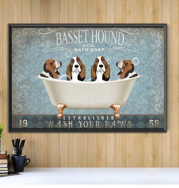 Basset Hound bath soap wash your paws horizontal canvas