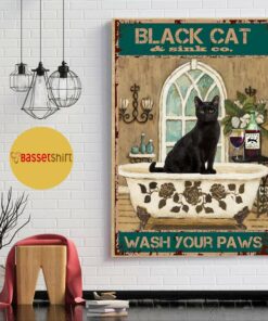 Bathroom black cat wash your paws vintage poster 1
